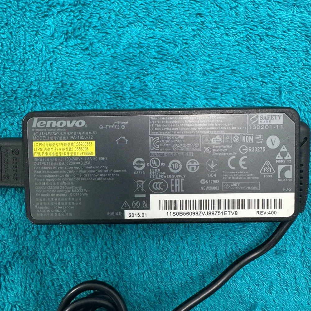 Lenovo 65W AC Adapter Charger 20V 3.25A PA-1650-72‎ 54Y8868 Slim Tip ThinkPad